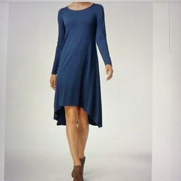 Eileen Fisher Viscose Jersey Long Sleeve Hi-Low Dress XS - Picture 1 of 8